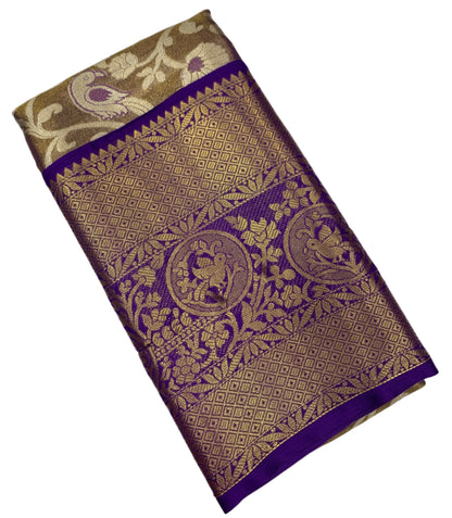 Fancy Tissue Saree Golden Colour with Blue Border