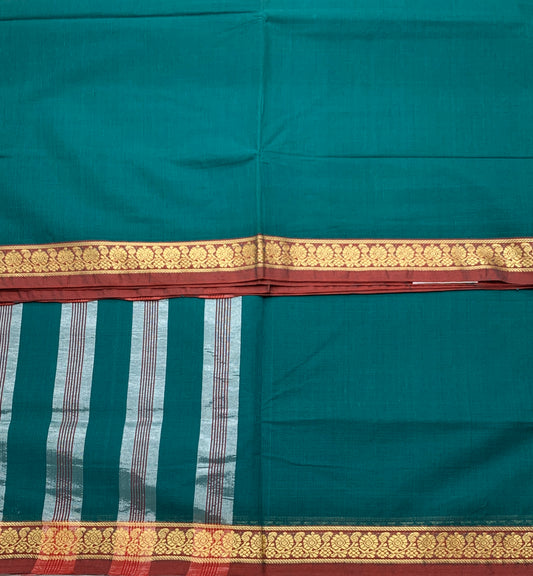 Chettinad Cotton Saree Emerald green Colour with Brown Border