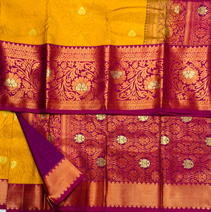 Vegan Silk Saree Yellow shade with Pink Border