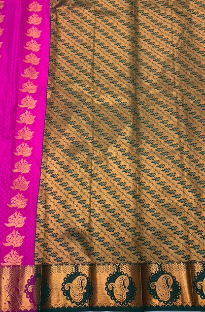 Vegan Silk Saree Pink shade with Copper Border