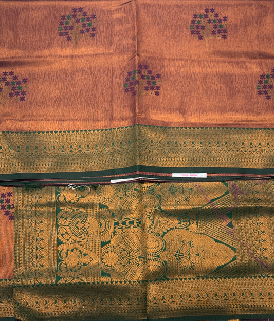 Art Silk Saree Russet Colour with Green Border