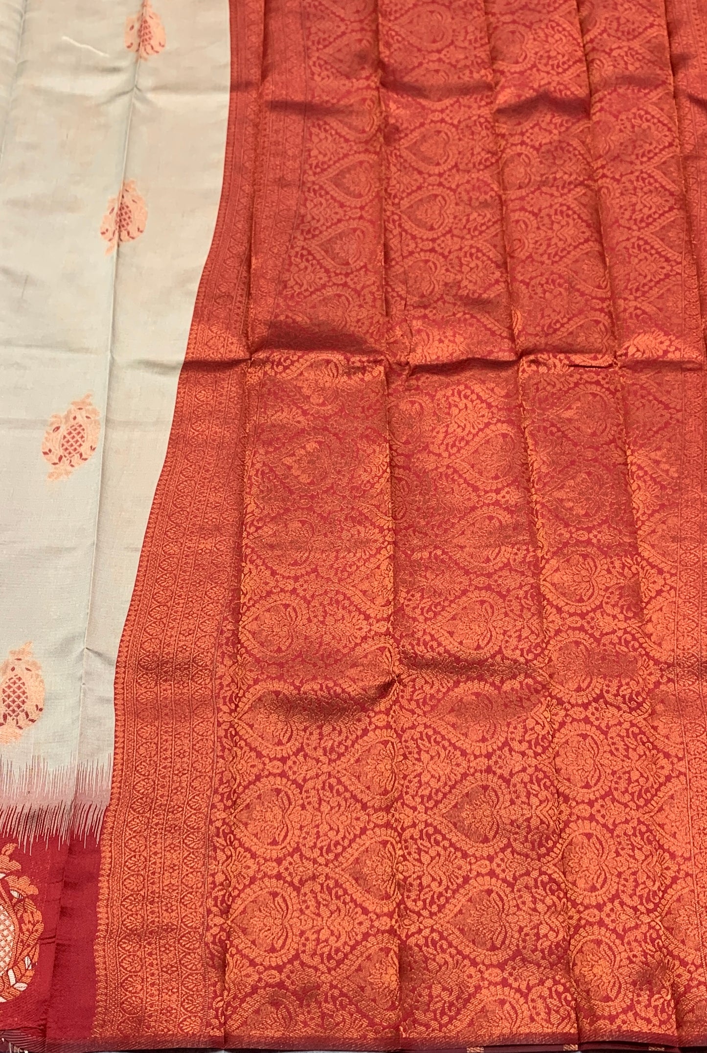 Ivory Colour Art Silk Saree with Maroon Border