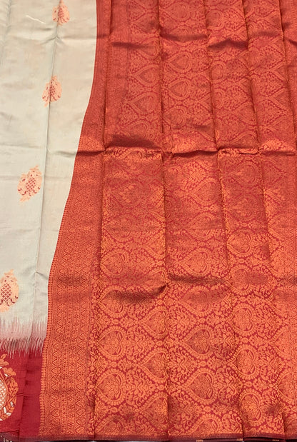 Ivory Colour Art Silk Saree with Maroon Border