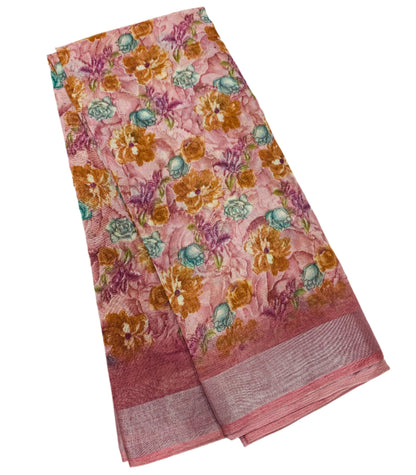 Jute Cotton Saree Pink Shade with Thread Border