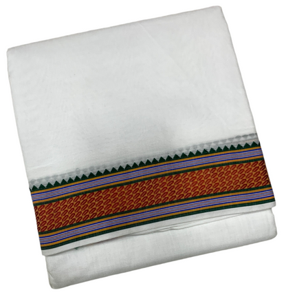 10X6 Cotton Dhoti White Colour with Red and Green Border