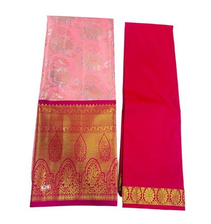 Baby Pink Shade Vegan Silk Half Saree Contrast Border for age above 10 years