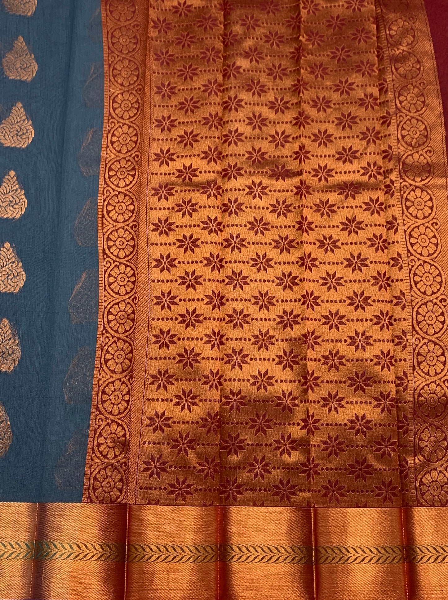 Gray Shade Silk Cotton Saree with Copper Zari Border