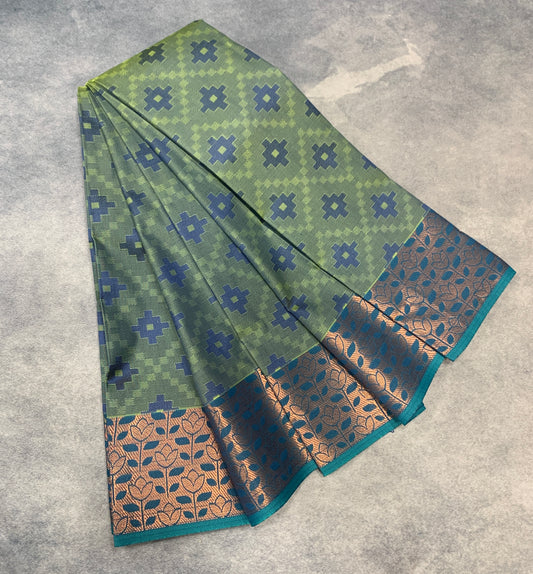 Synthetic Cotton Saree Gray Shade with Copper Border