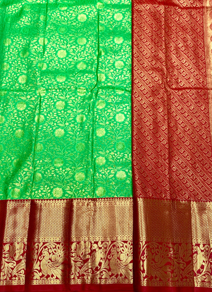 Apple Green Colour Semi Silk Saree with Big Red Border