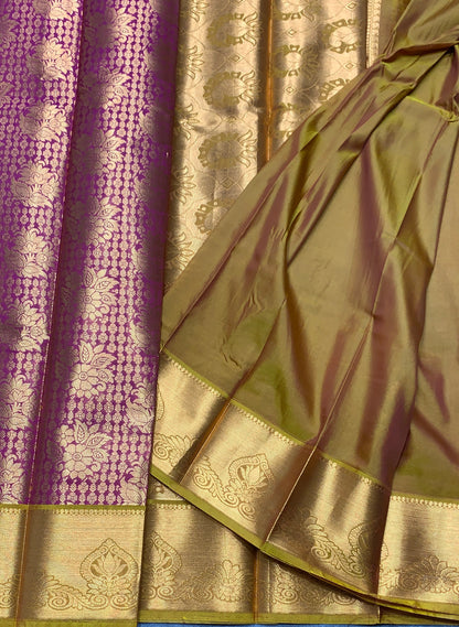 Vegan Silk Saree Maroon Colour with Golden Yellow and Copper Border