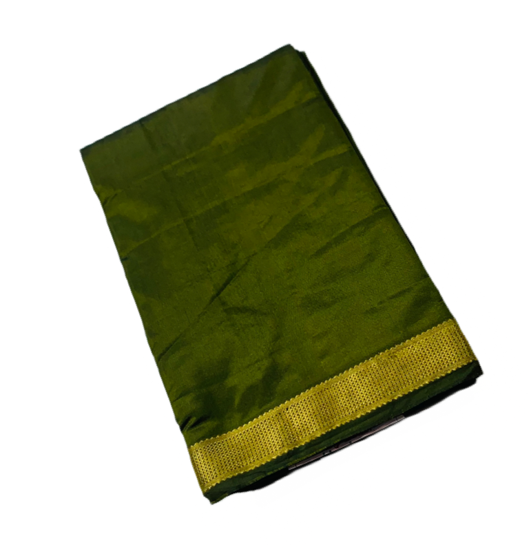 Arani Silk Saree Olive Green Colour with Golden Border