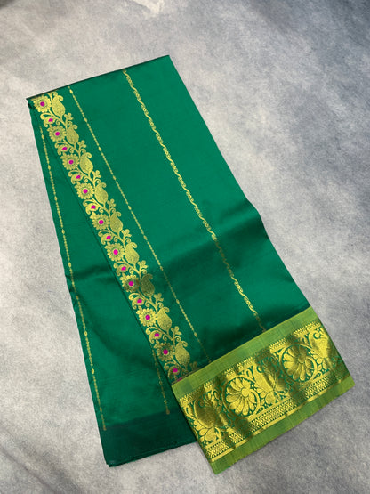 Light Green shade Semi Silk Kids Pattu Pavadai with Contrast border for age above 10 years