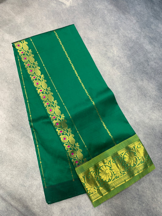 Light Green shade Semi Silk Kids Pattu Pavadai with Contrast border for age above 10 years