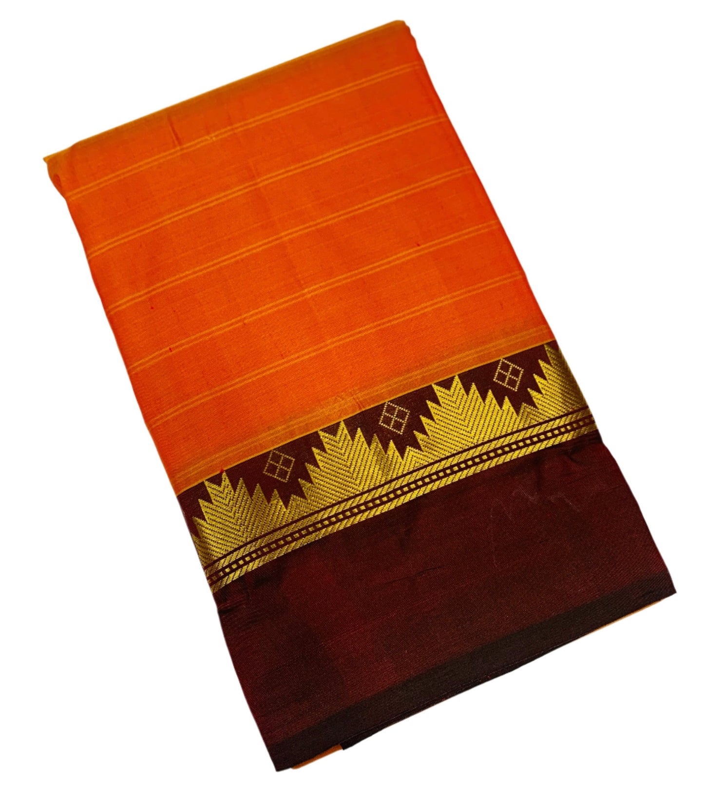 Pure Kanchipuram Silk Saree Orange shade with Brown Border