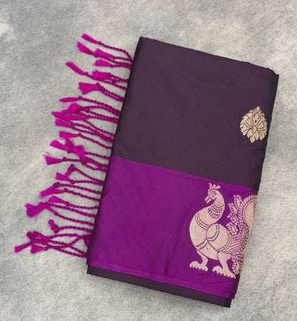 Art Silk Saree Dark Magenta Colour with Purple Colour Border