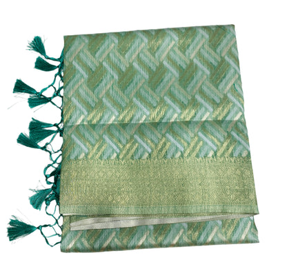 Banaras Katan Saree  Emerlad Green Colour with Katan Work Border