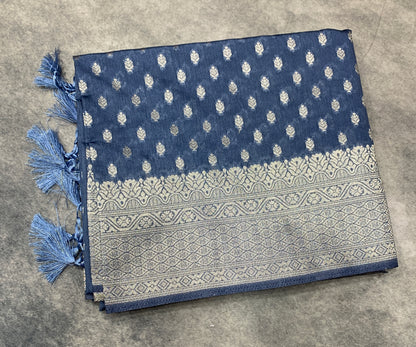 Soft Silk Casual Saree Gray Colour with Sliver Colour Border