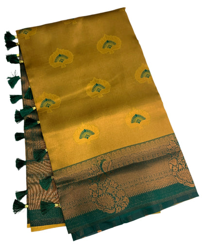 Art Silk Saree Golden Yellow Colour with Green Border