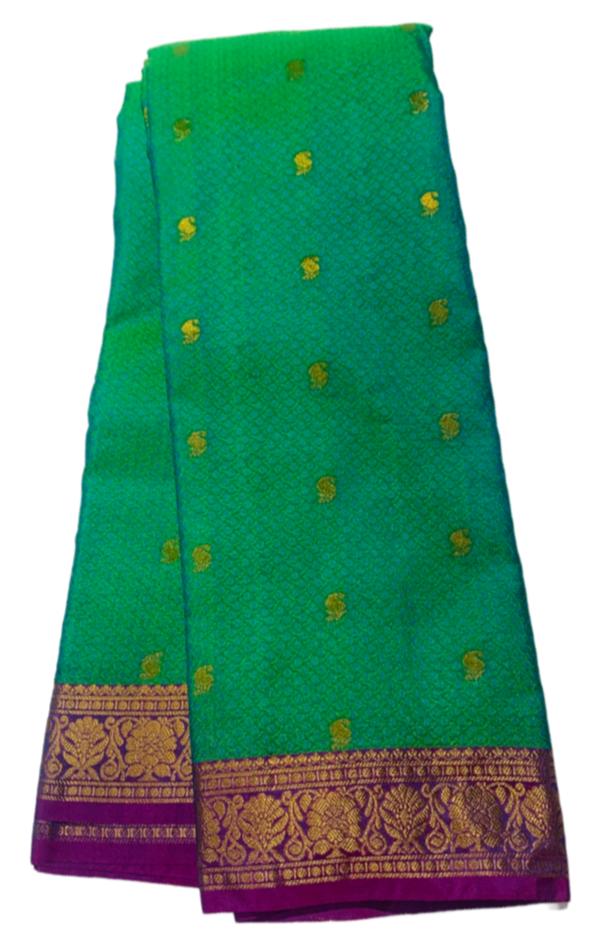 Green shade Semi Silk Saree with Pink Border with Flower Design