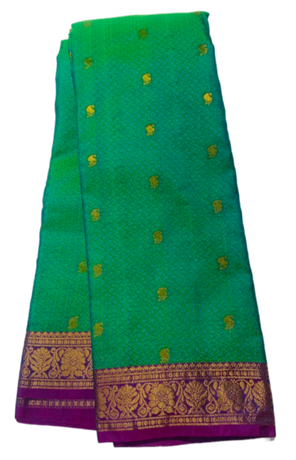 Green shade Semi Silk Saree with Pink Border with Flower Design