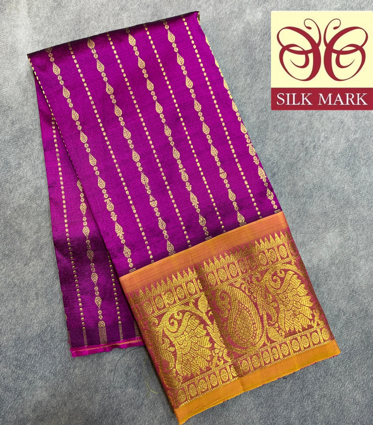 Purple Shade Pure Kanchipuram Kids Pattu Pavadai with Contrast Border for Newborn to 2 Years