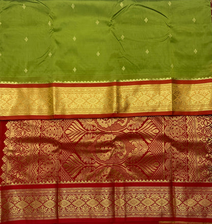 Olive Green Shade Saree with Golden and Red Border