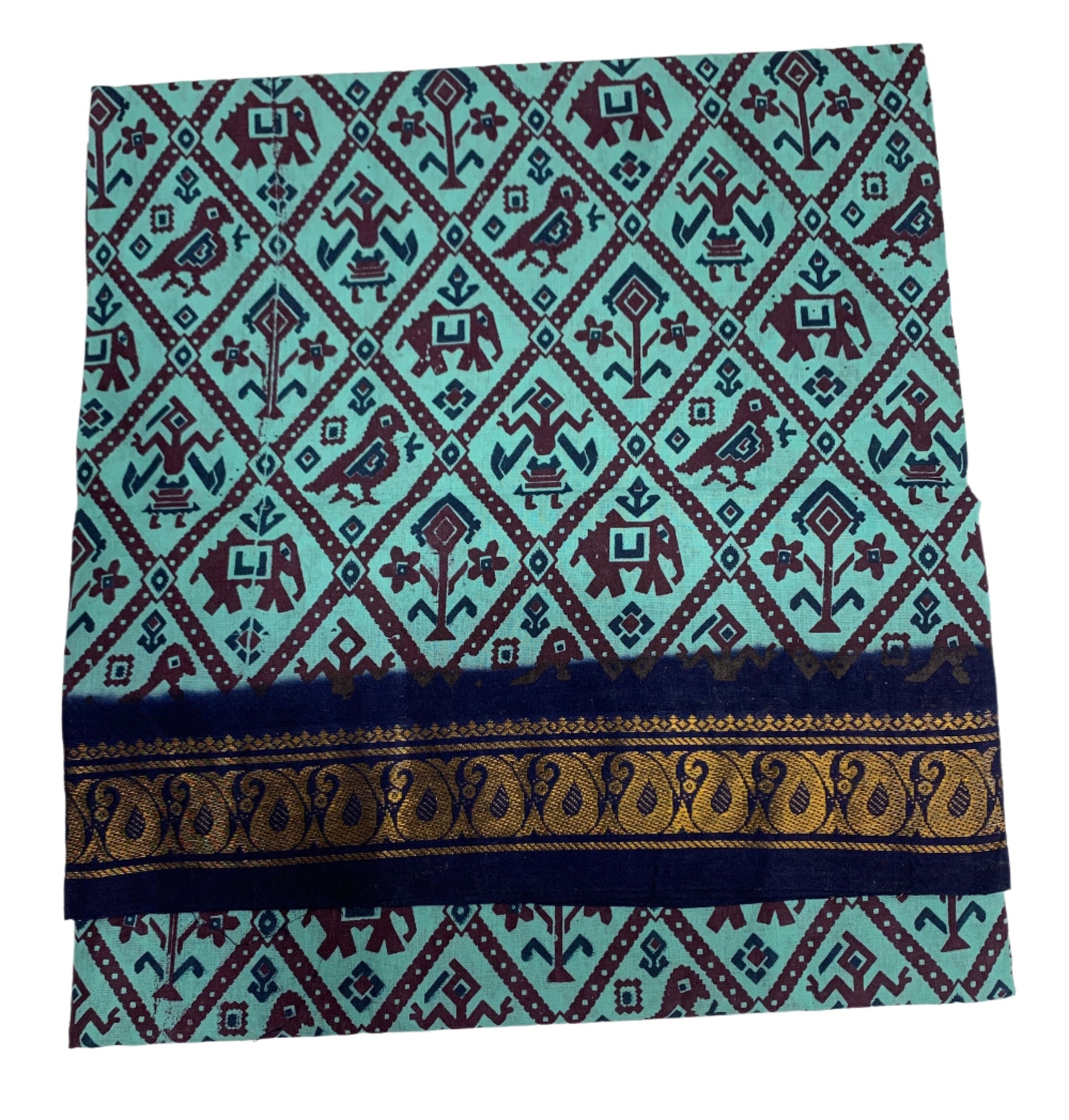 Chettinad Sungudi Cotton Sapphire Colour with Navy Blue Border