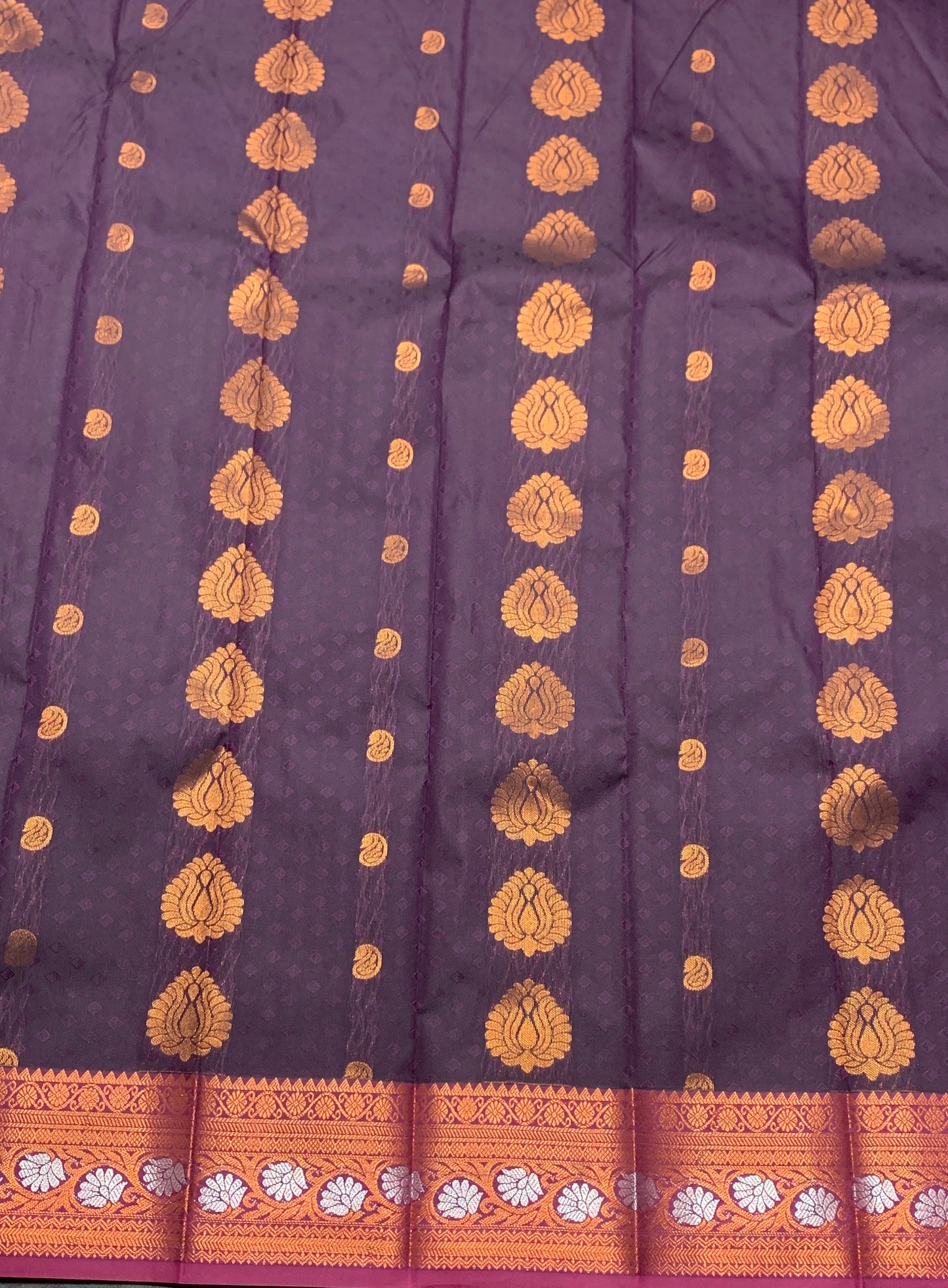 Vegan Silk Saree Dark Magenta Colour Saree with Copper Border