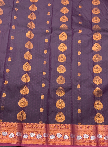 Vegan Silk Saree Dark Magenta Colour Saree with Copper Border