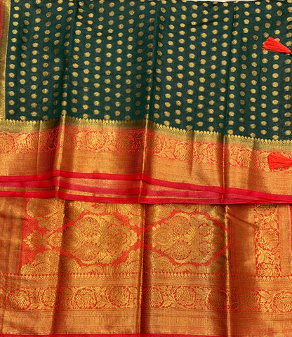 Crepe Saree Green Colour with Red Border