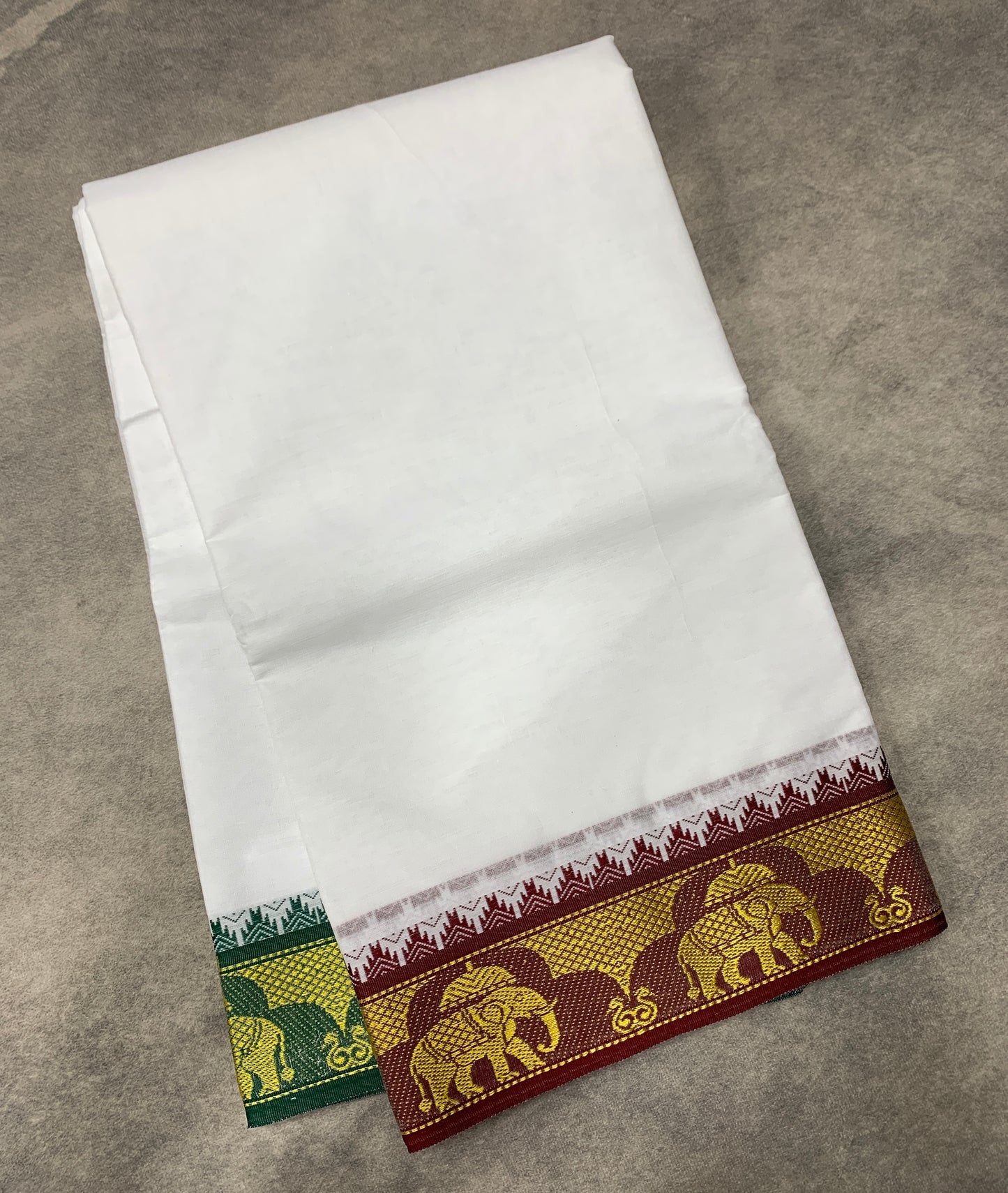 9X5 Cotton Dhoti White Colour with Brown and Green Border with Angavastarm