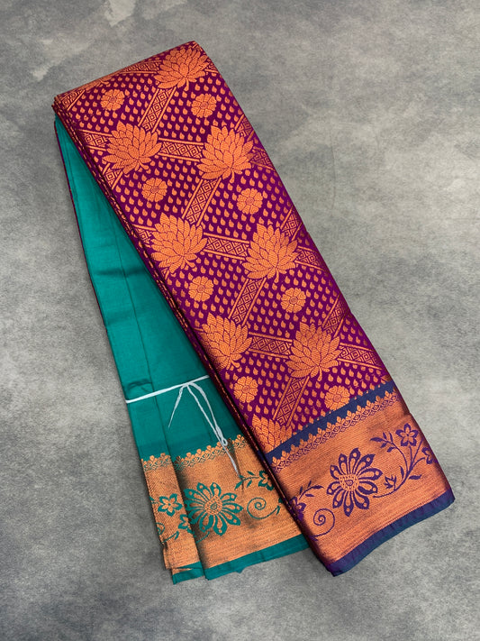 Vegan Silk Saree Magenta Colour with Pink and Copper Border