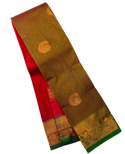 Honey Colour Silk Cotton Saree with Copper Zari Border and Birds Design