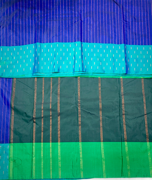 Arani Silk Saree Blue Colour Peacock Green Border