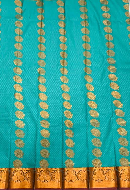 Vegan Silk Saree Sapphire Colour with Copper Border