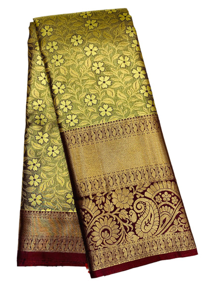 Light Brown Colour Soft Kanchi Tissue Pattu Saree with Brown Border