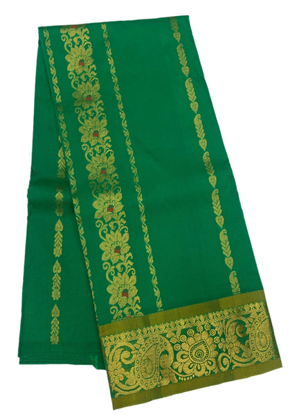 Green shade Semi silk Kids Pattu Pavadai with Contrast border for age 5 to 10