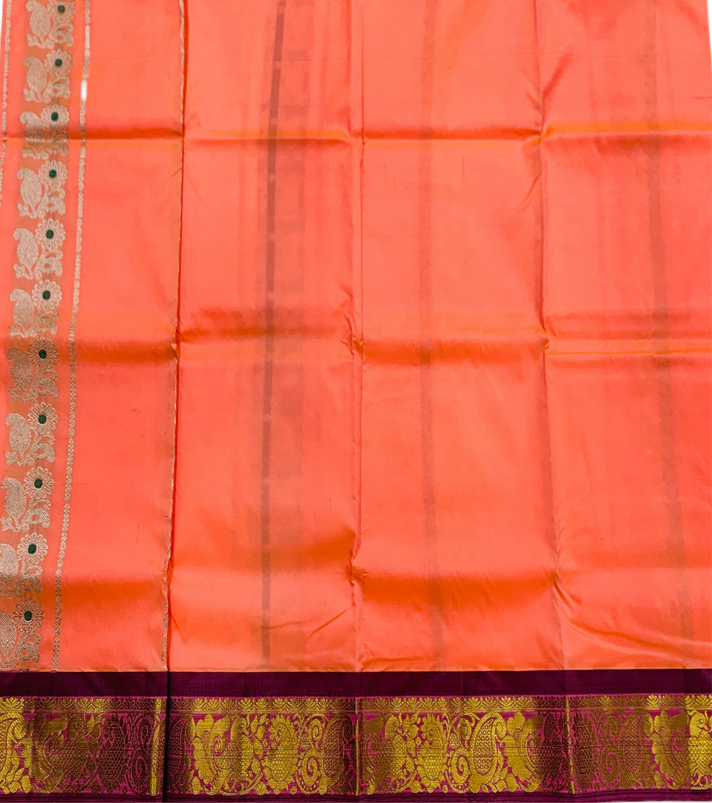 Salmon shade Semi silk Kids Pattu Pavadai with contrast border for age 2 to 5