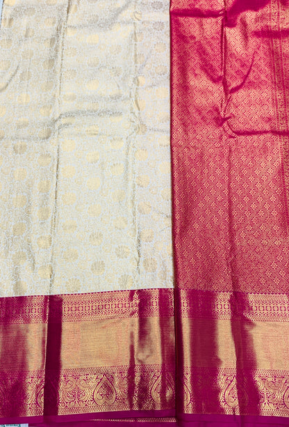 Ivory Colour Semi Silk Saree with Big Pink Border