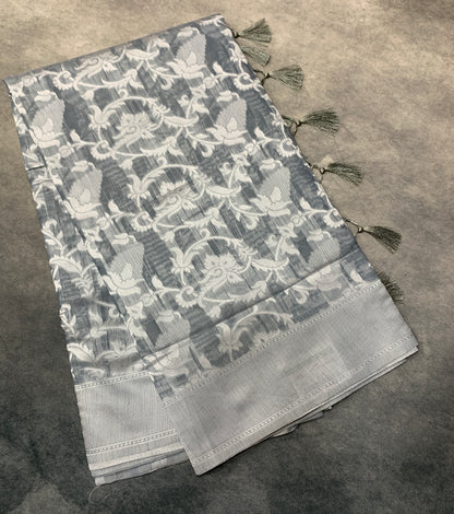 Banaras Katan Saree Gray Colour with Katan Work Border