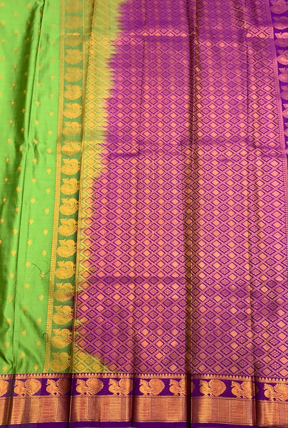Soft Silk Casual Saree Olive Green with Magenta Colour Border
