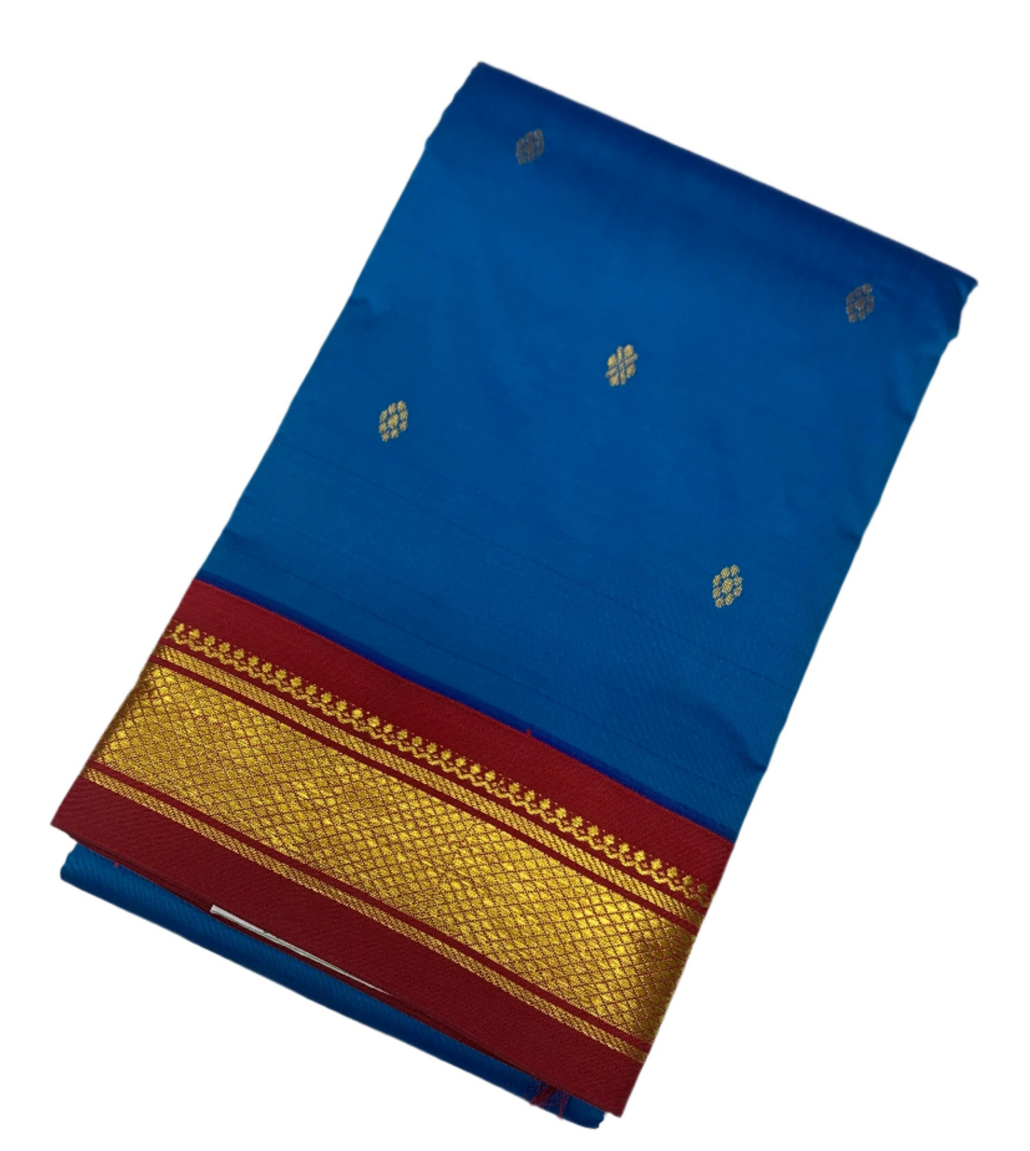 Pure Kanchipuram Silk Saree Blue shade with Maroon Border