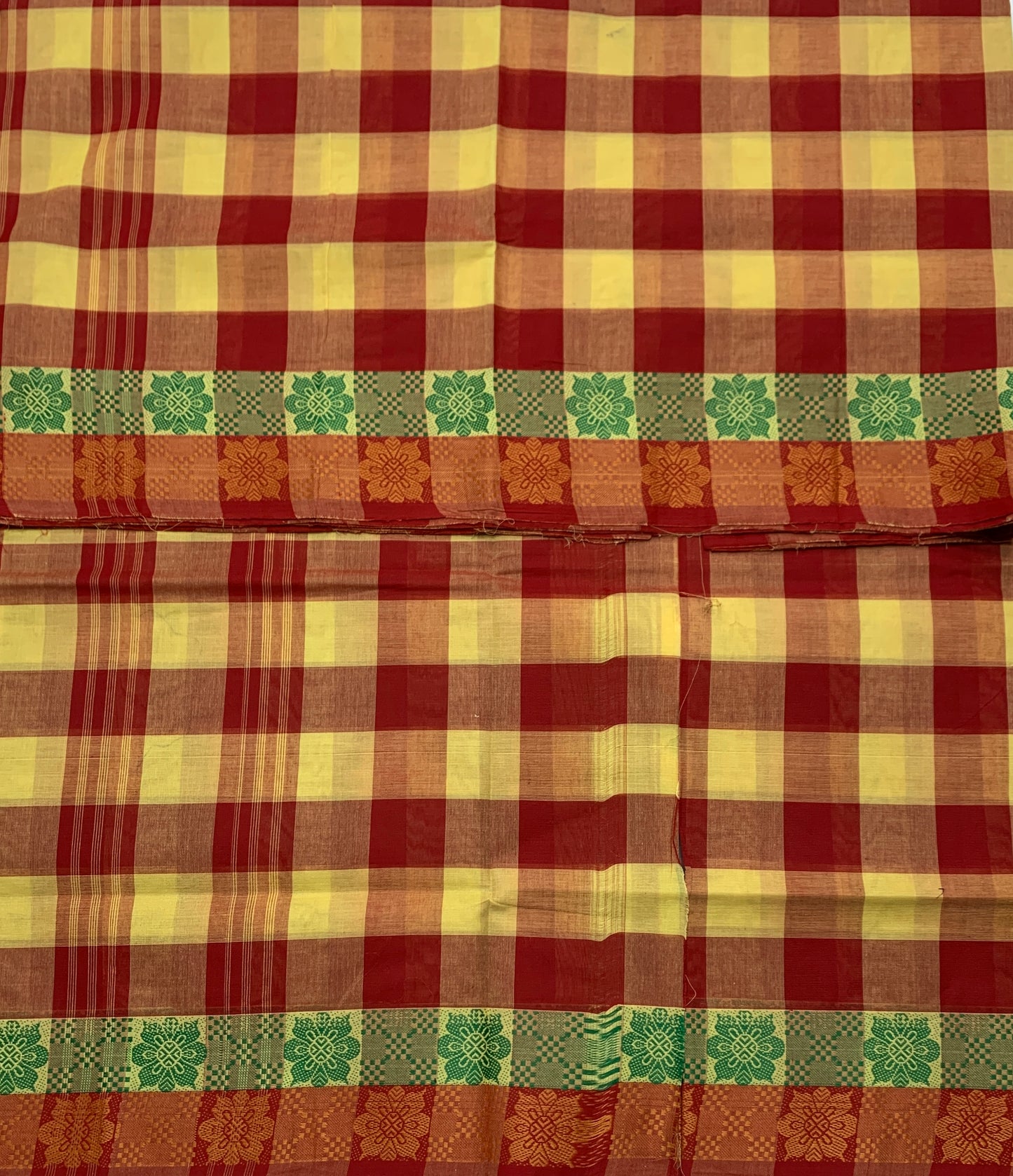 Chettinad Cotton Saree Red and Yellow Colour with Checked Design
