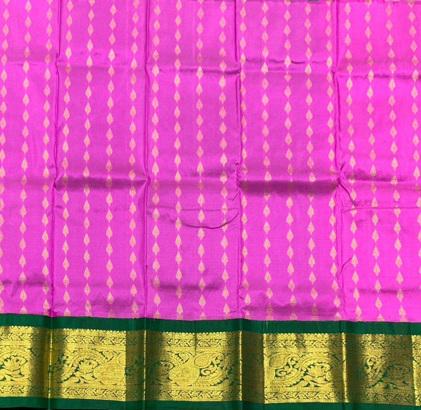 Pink Shade Pure kanchipuram Kids Pattu Pavadai with Contrast Border for Newborn to 2 Years