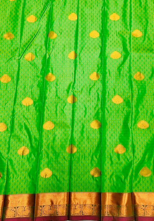 Light Green Shade Silk Cotton Saree with Copper Zari Border