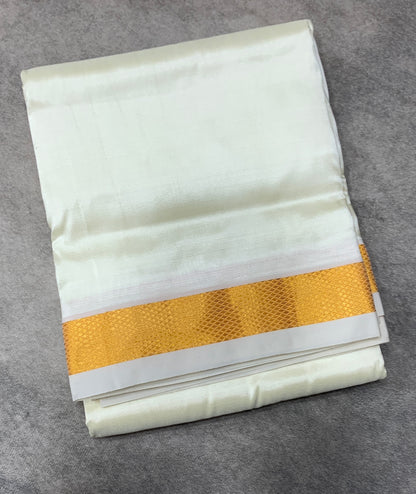 Semi Silk 8 Mulam Dhoti Cream Colour with Medium Border