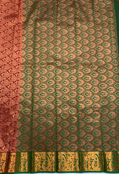 Vegan Silk Saree Maroon Colour with Copper Border