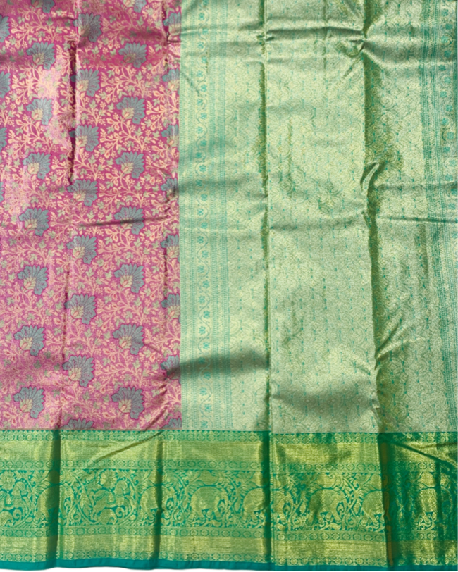 Baby Pink shade Soft kanchi pattu with Green Border