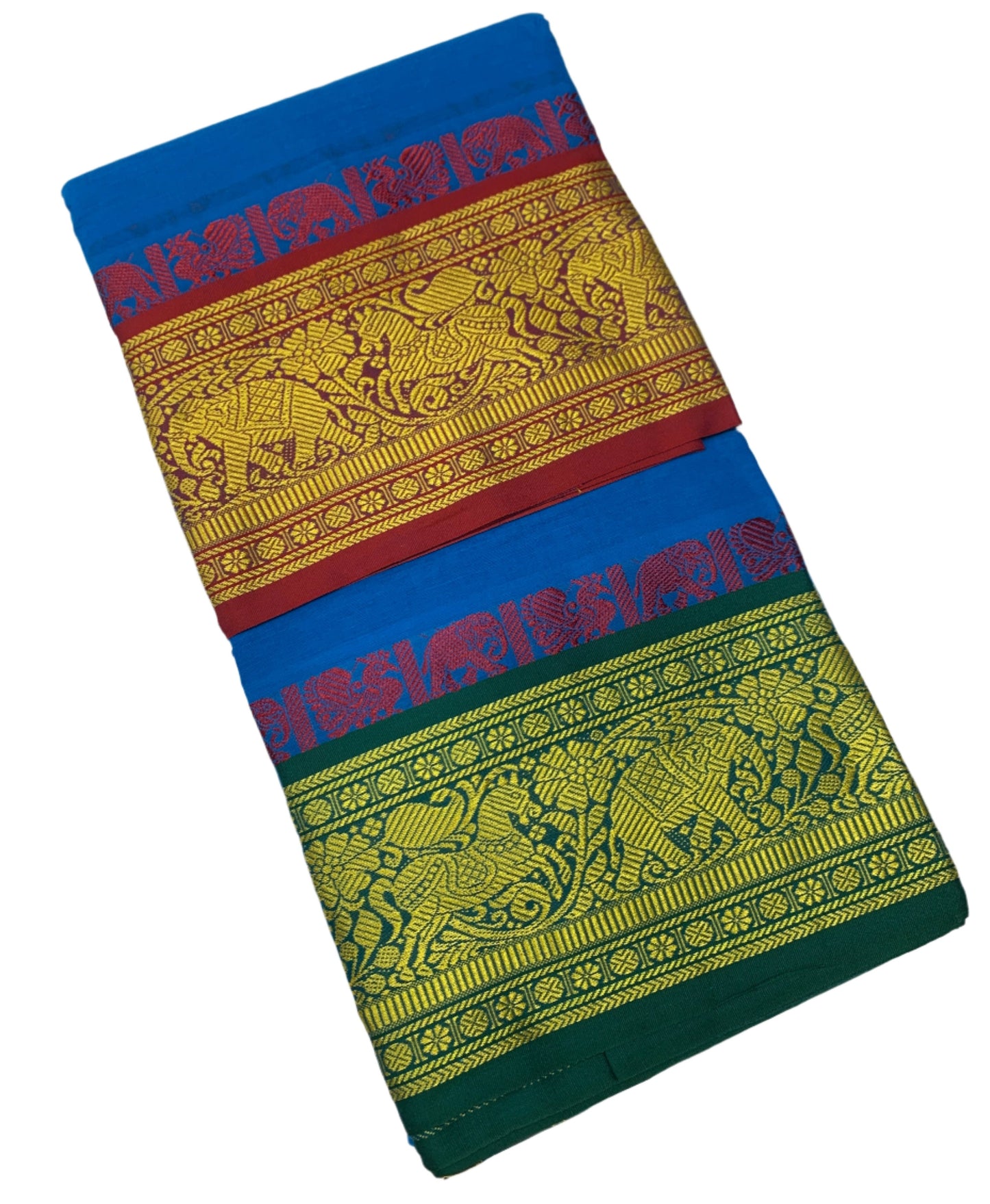 9X5 Cotton Dhoti Sky Blue Colour with Red and Green Border