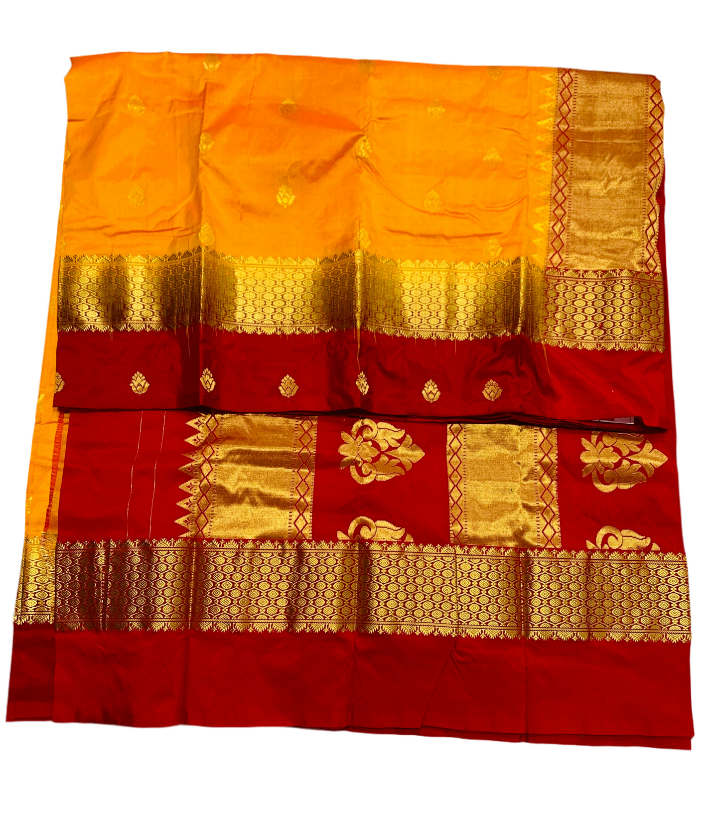 Pure Kanchipuram Silk Mango Yellow Colour with Maroon Border